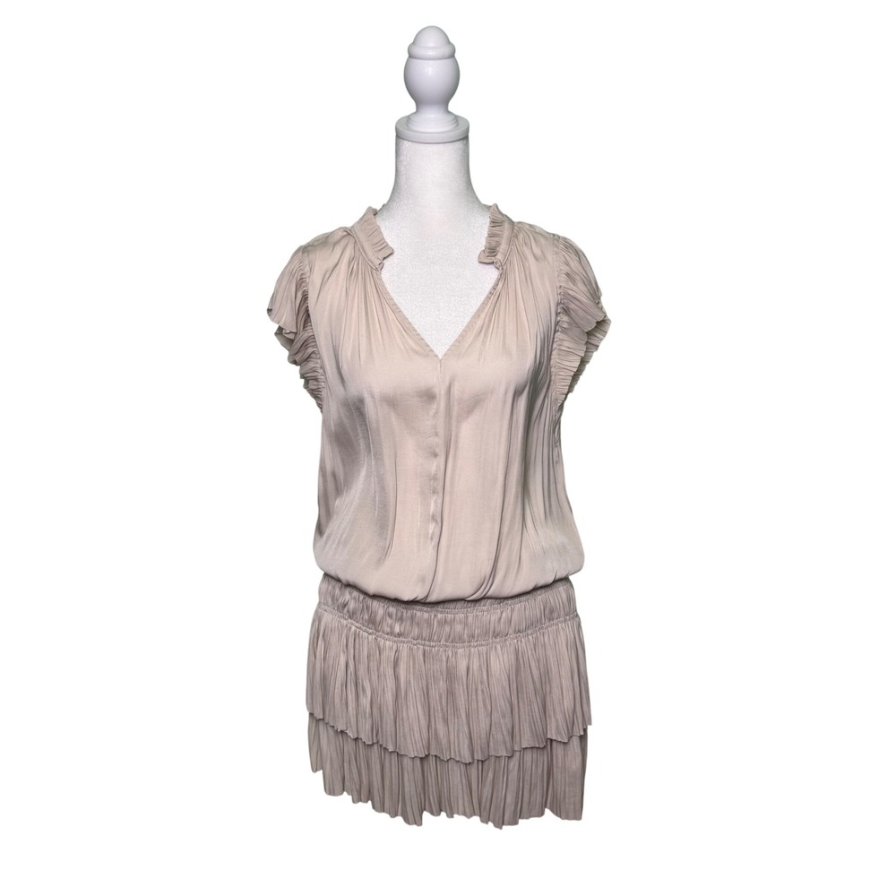 Current Air Zoey Pleated Mini Dress Cream Women's Size XS Smocked Waist